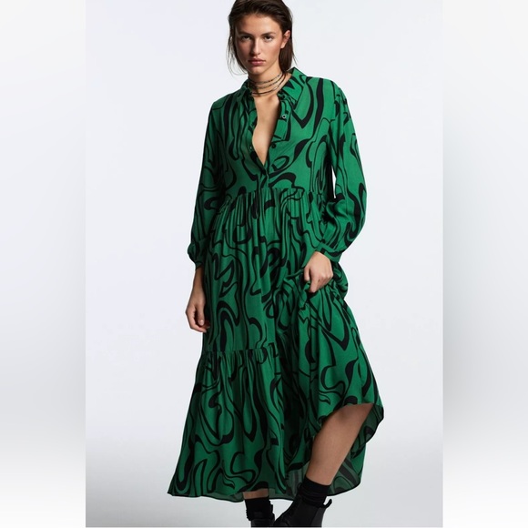 Zara Printed Midi Shirt Dress - Picture 1 of 7